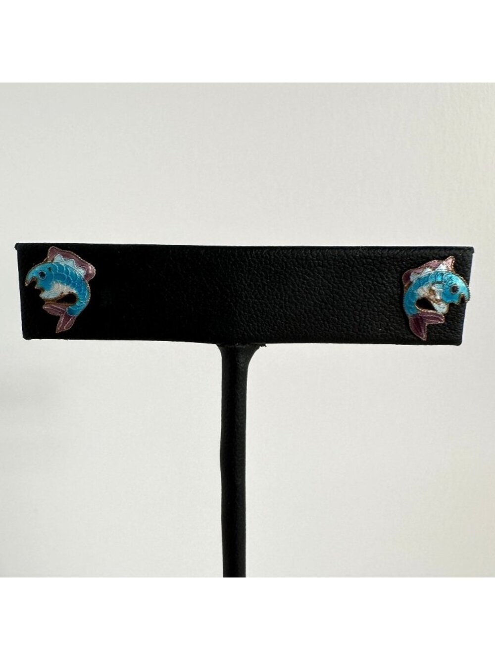 Chinese Export Cloisonne Enamel Koi Fish Stud Earrings Gold Tone